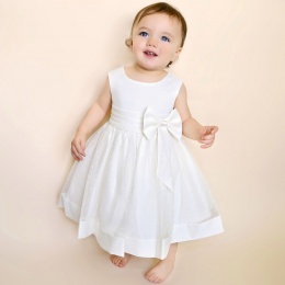 Baby Girls Ivory Bow Organza Christening Dress